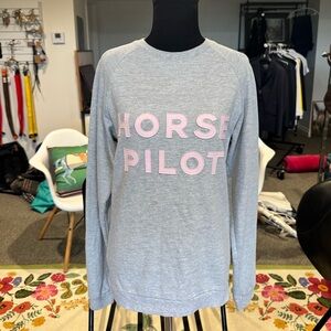 Horse Pilot Gray Crewneck Sweatshirt with light Pink Lettering